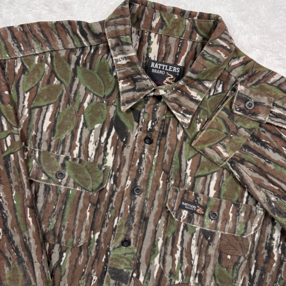VTG 90s Rattlers Brand Realtree Camo Shirt Mens XL Heavy Hunt Treebark Made USA - Picture 4 of 13